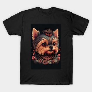 Super Cute Yorkshire Terrier Puppy Portrait - Japanese style T-Shirt